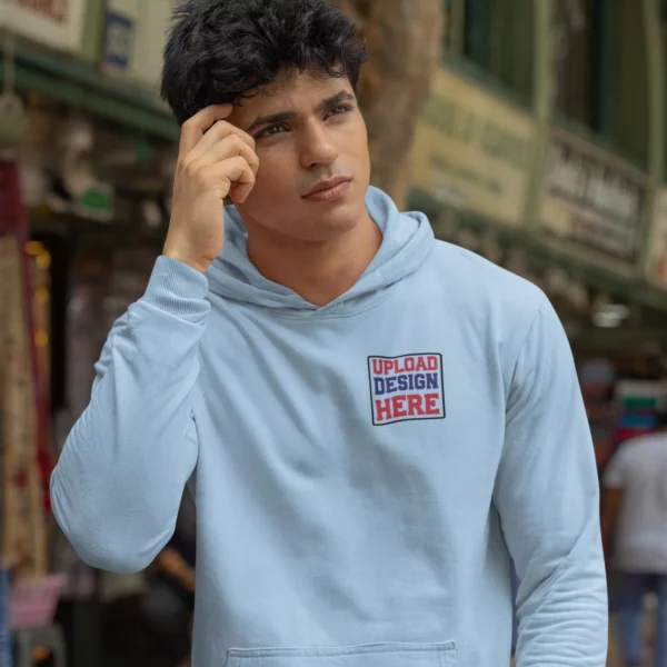 Baby Blue Custom Hoodie for Men – All-Side Print Personalization - Image 2